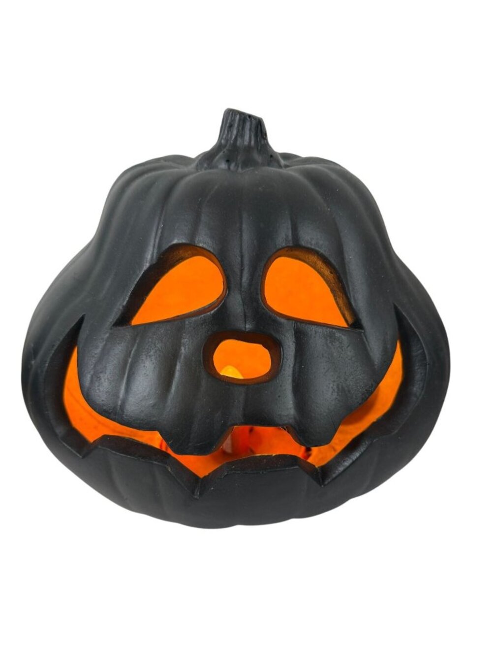 Vintage Gemmy Black Light-Up Jack-O-Lantern Mold Halloween Decor Orange Interior